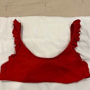 Red Coral Ruffle Bralette Swim Top